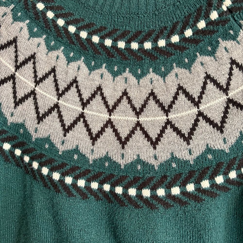 Weatherproof Forest Green Fair Isle Yoke Crewneck Sweater - Picture 3 of 4